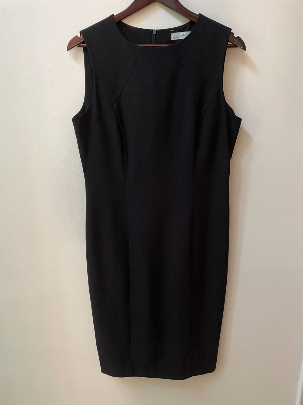 Zara Basic Black Sleeveless Midi Sheath Dress